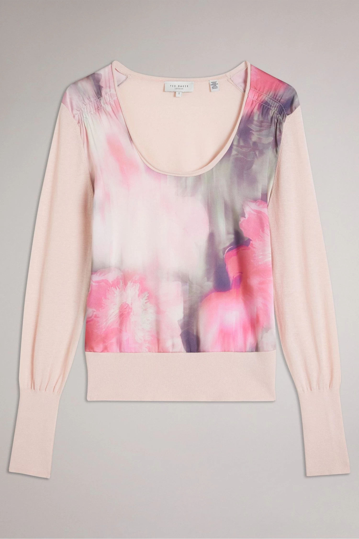 Ted Baker Pink Lusindi Coral Woven Front V-Neck Sweater - Image 5