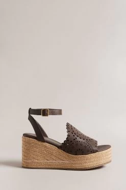 Ted Baker Pinky Brown Laser Cut Wedge Sandals