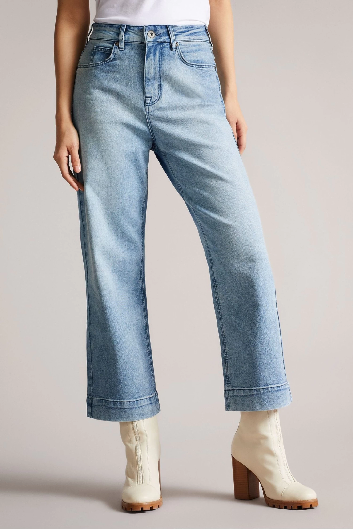 Ted Baker Blue Roseum Lt-Wash Wide Crop Denim Jeans