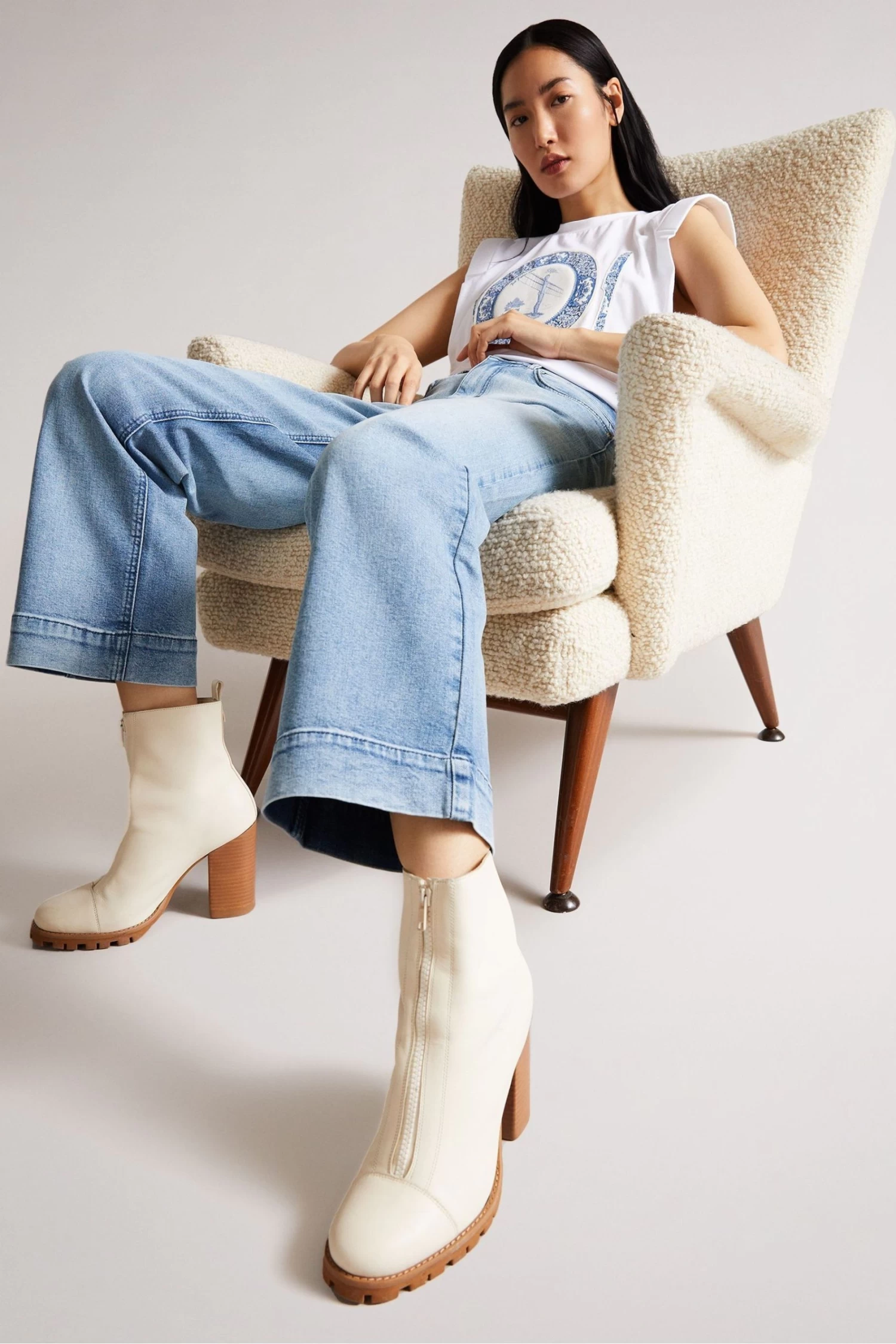 Ted Baker Blue Roseum Lt-Wash Wide Crop Denim Jeans - Image 2