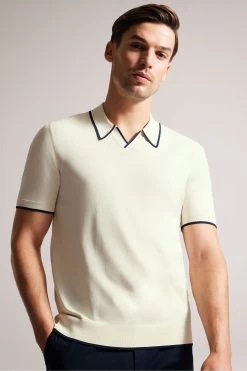 Ted Baker Natural Stortfo Short Sleeved Rayon Open Neck Polo Shirt