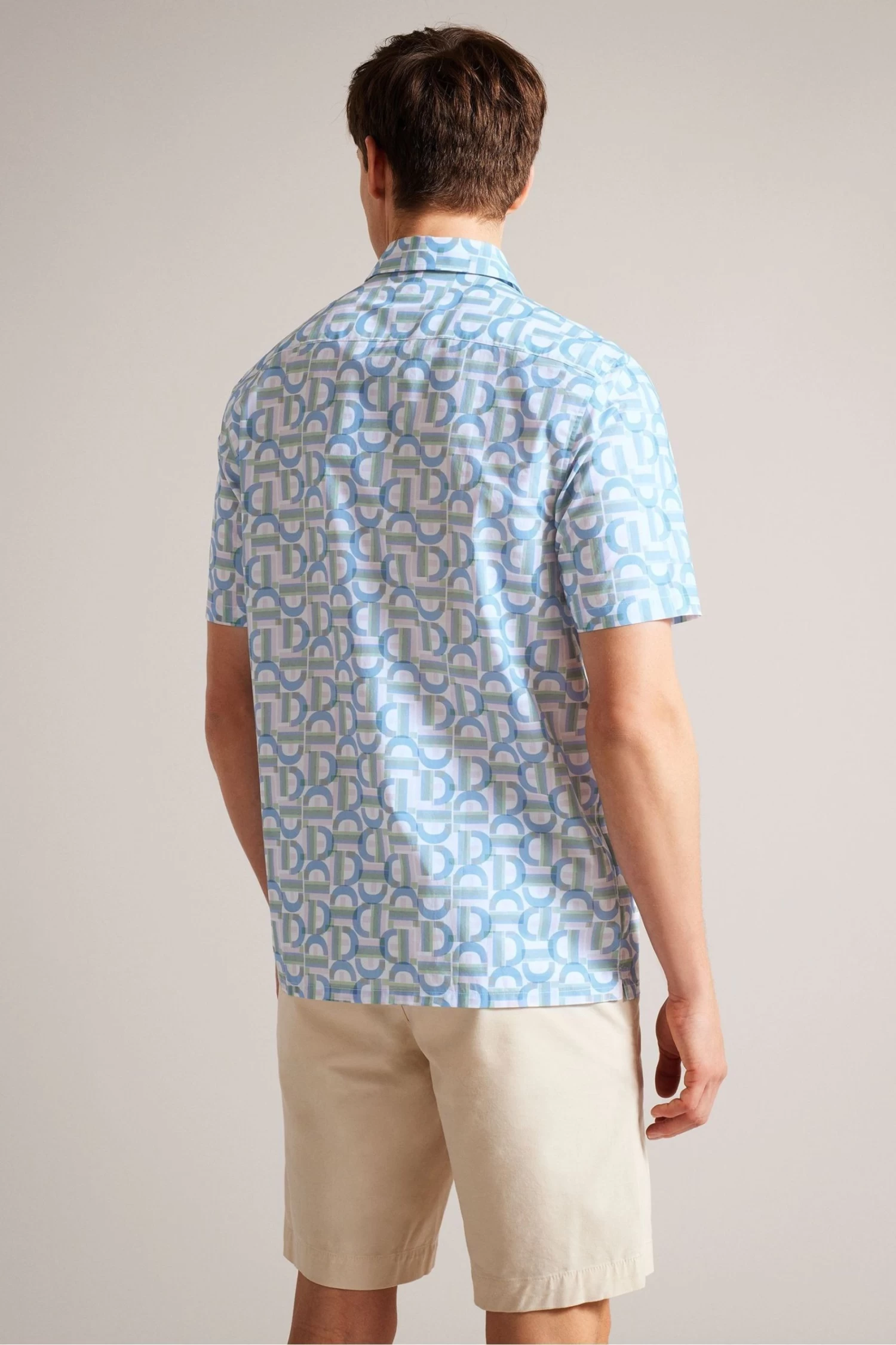 Ted Baker Blue Glais Short Sleeve Cotton Branded Geo Shirt - Image 2