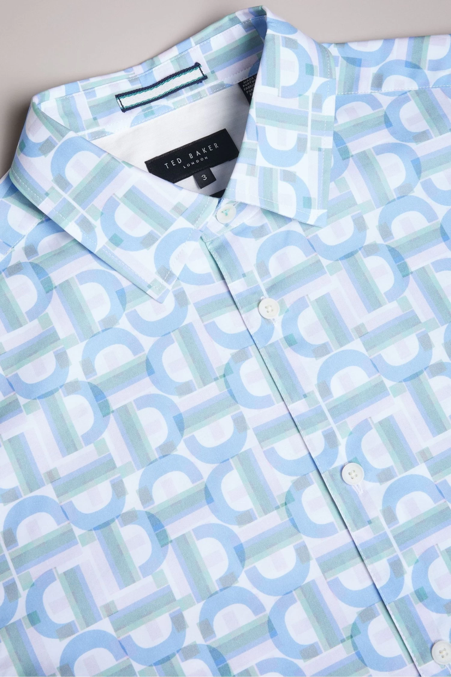 Ted Baker Blue Glais Short Sleeve Cotton Branded Geo Shirt - Image 5