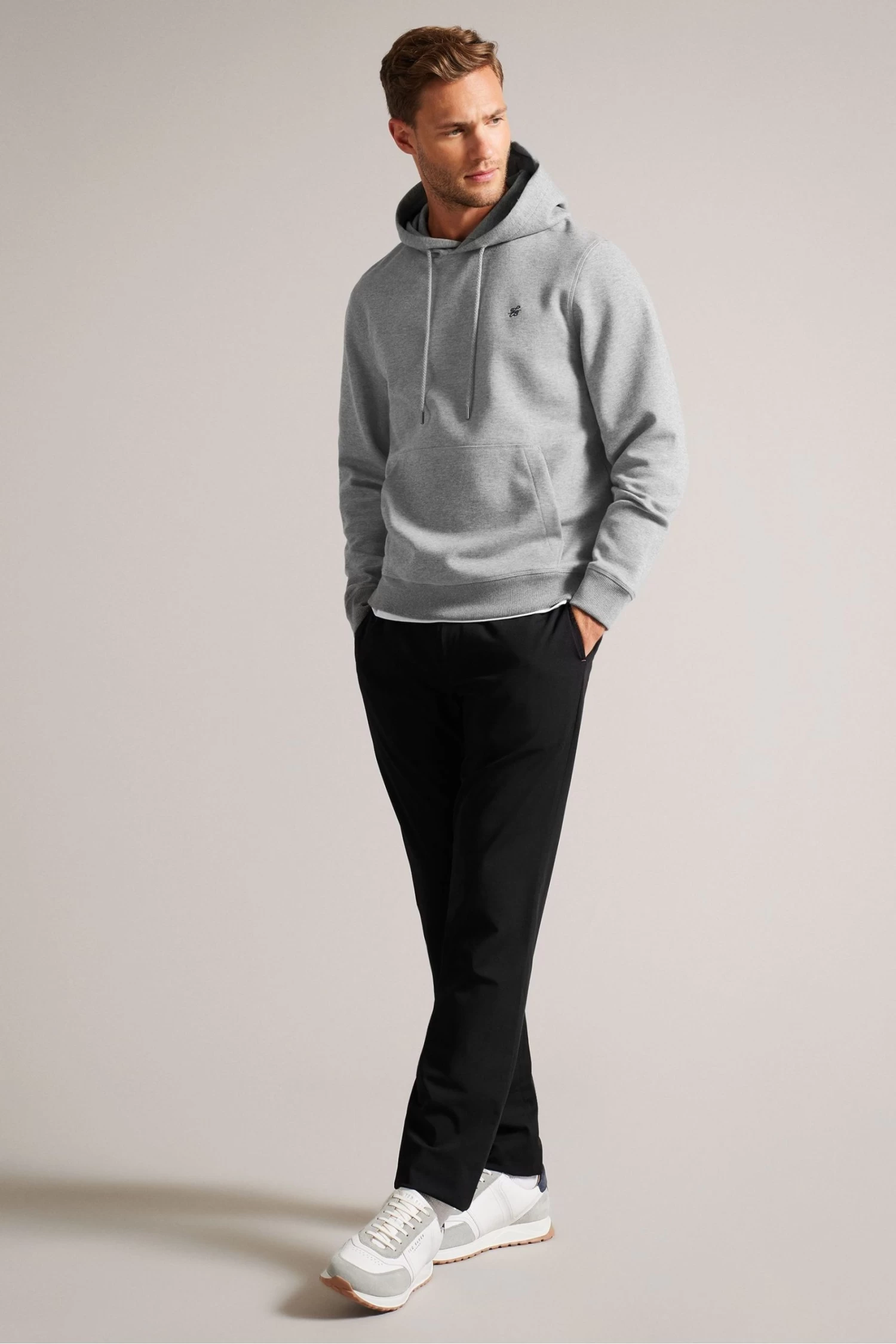 Ted Baker Grey Marl Mayall Long Sleeved Regular Hoodie With Embroidery - Image 3