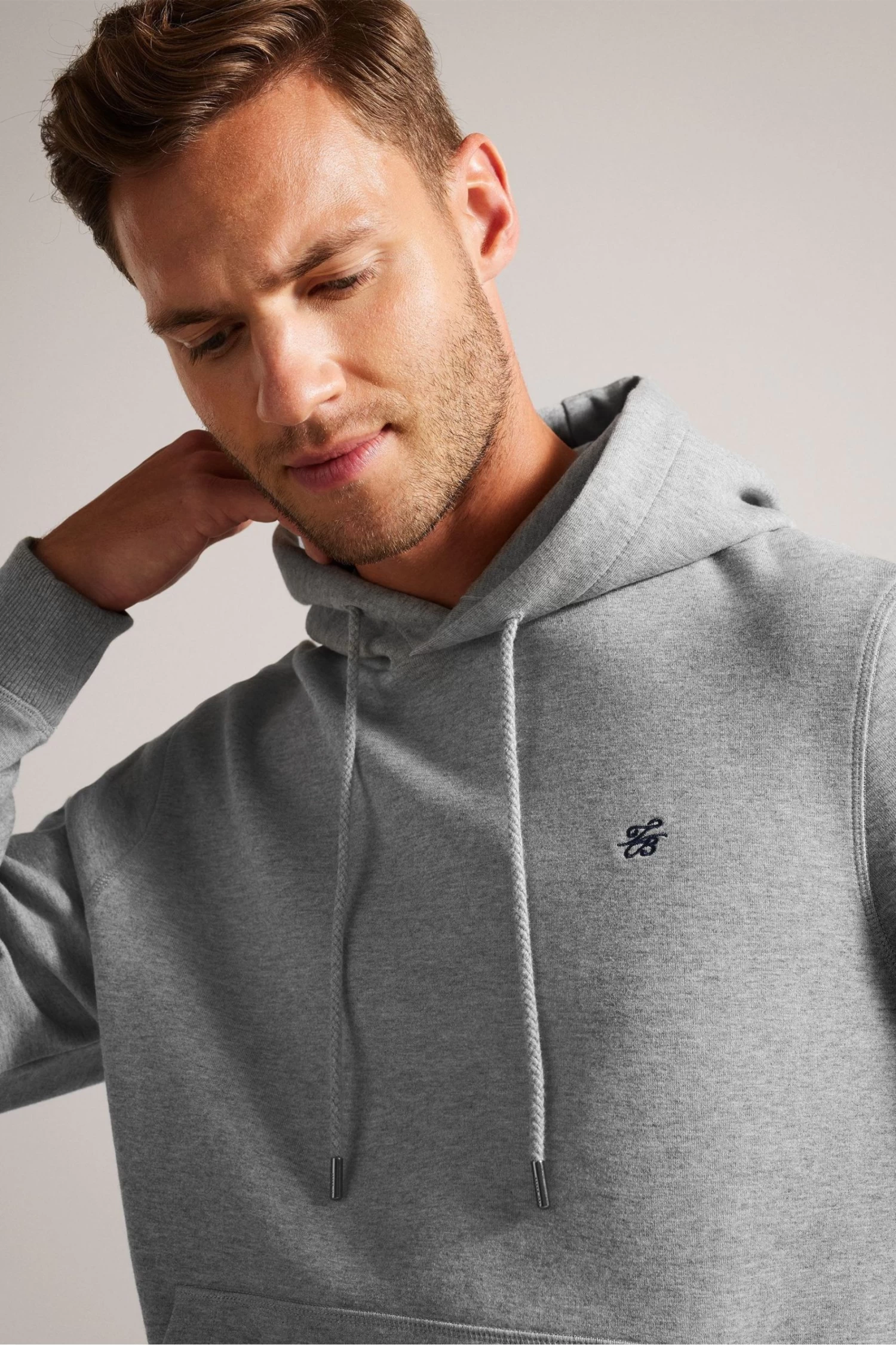 Ted Baker Grey Marl Mayall Long Sleeved Regular Hoodie With Embroidery - Image 4