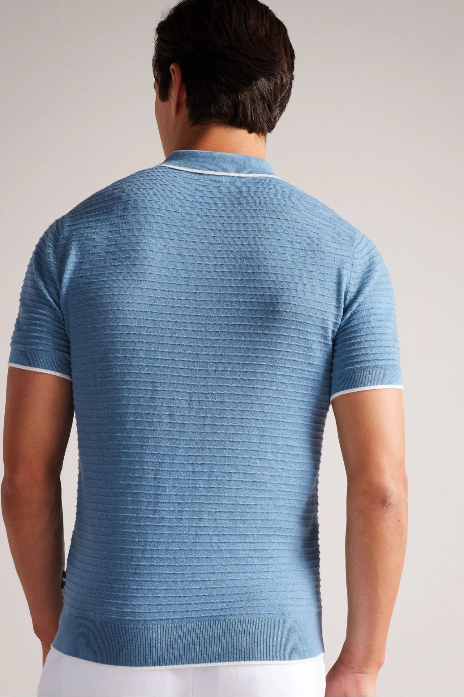 Ted Baker Blue Textured Striped Knitted Polo Shirt - Image 2