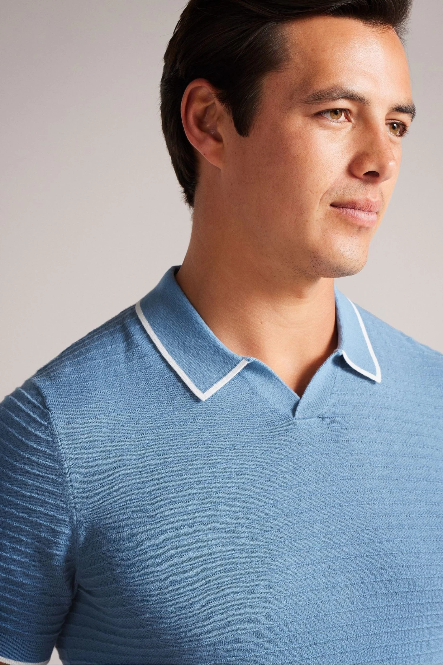 Ted Baker Blue Textured Striped Knitted Polo Shirt - Image 4