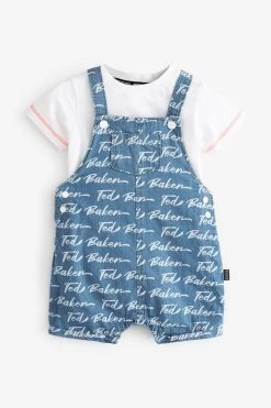 Baker By Ted Baker Blue Chambray Dungaree And T-Shirt Set
