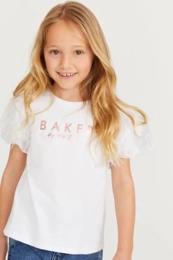 Baker By Ted Baker White Flock Sleeve T-Shirt