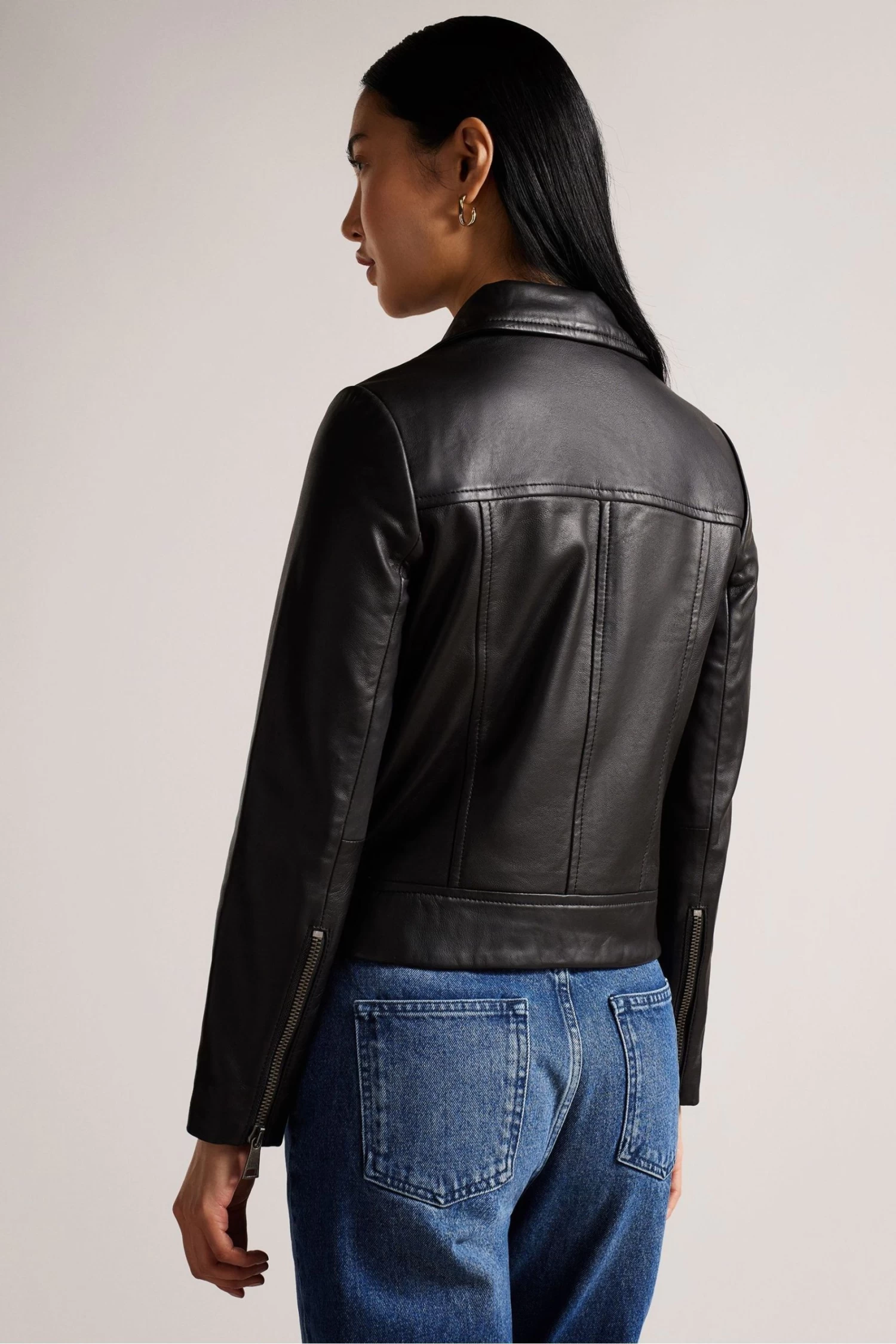 Ted Baker Ellaar Black Fitted Leather Biker Jacket - Image 2