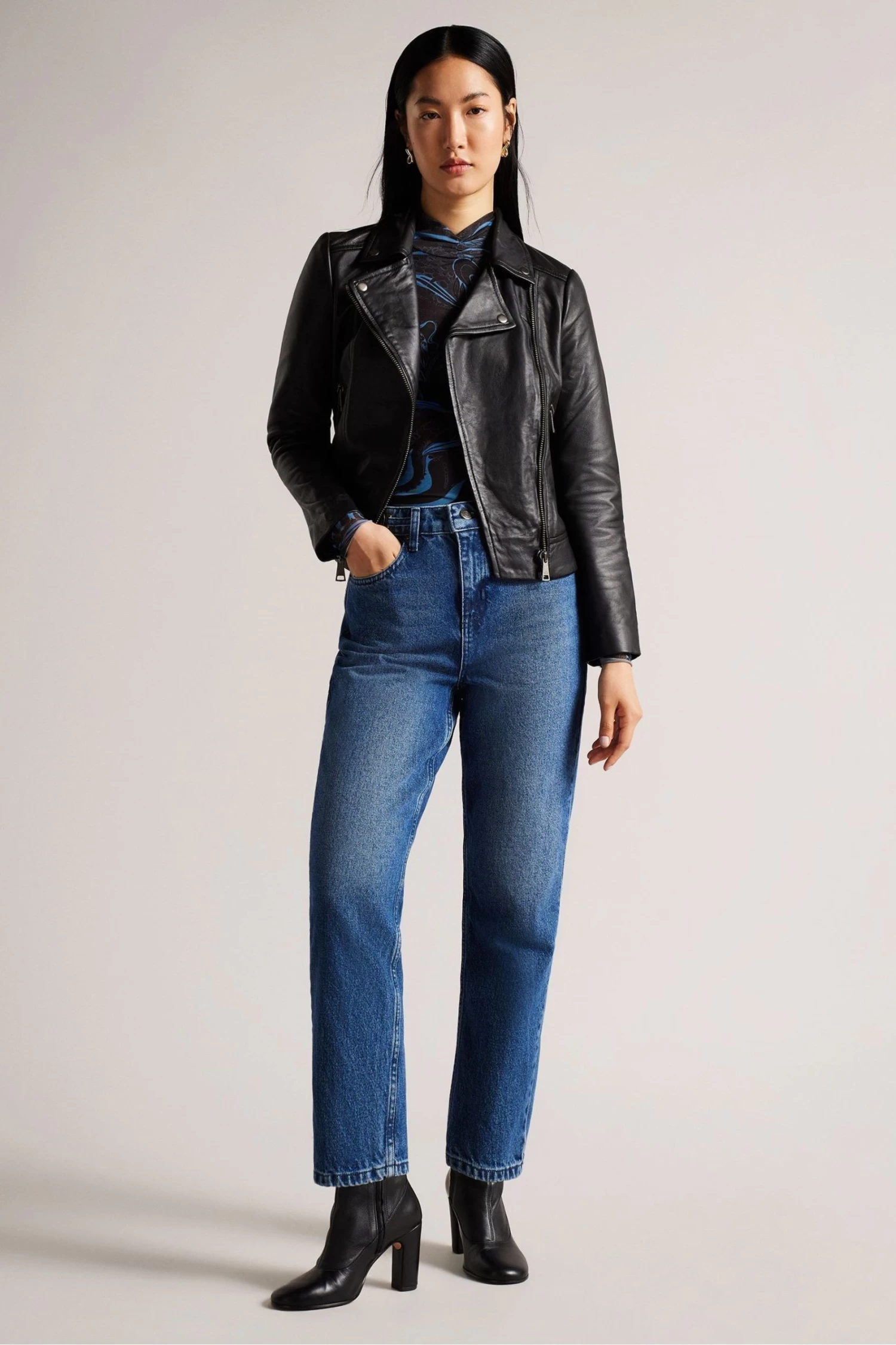 Ted Baker Ellaar Black Fitted Leather Biker Jacket - Image 3